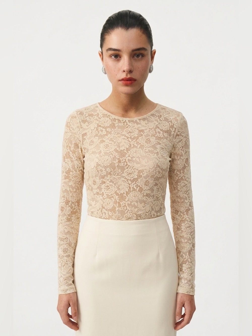Lace Long-Sleeve Top - Cream